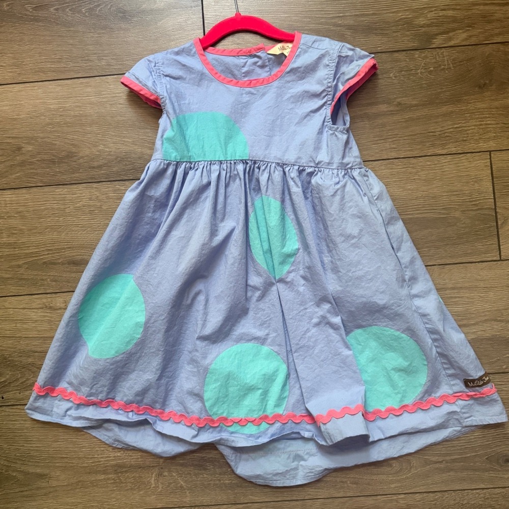 Matilda Jane Girls Blue Pink Polka Dot Ric Rac Dress Size 6 Pockets 29018D